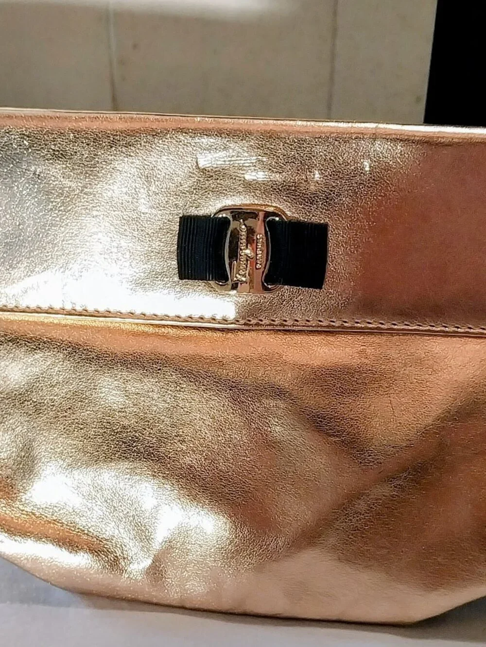 FERRAGAMO Rose Gold Parfum Makeup Pouch Free With Purchase Gold Tone Hardware